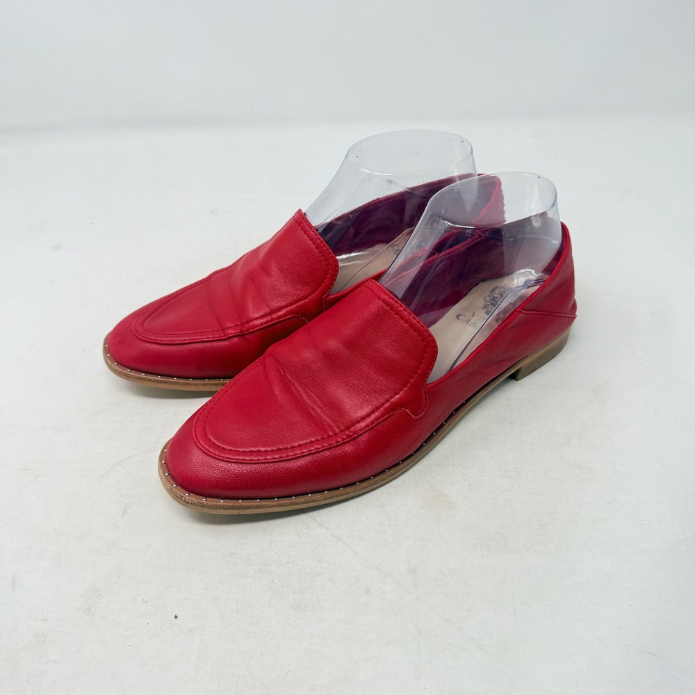 Vince Camuto Red‎ Leather Studded Loafers Size 7.5 Bold Minimalist Polished Edgy